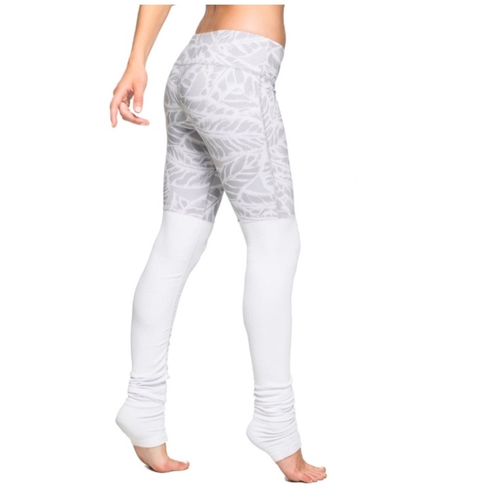 Alo Yoga Goddess Ribbed Leggings White Leaf Print Long Leggings Size M - Picture 4 of 12